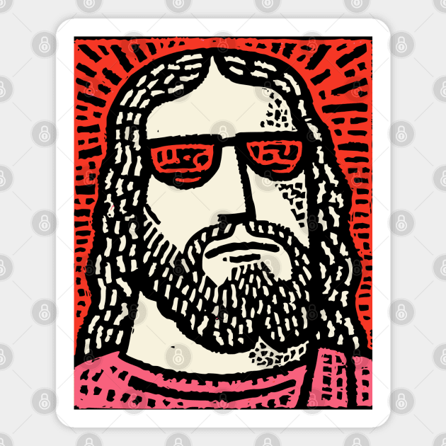 Sacred Cool - Linocut Hippie Jesus Magnet by TuncGK